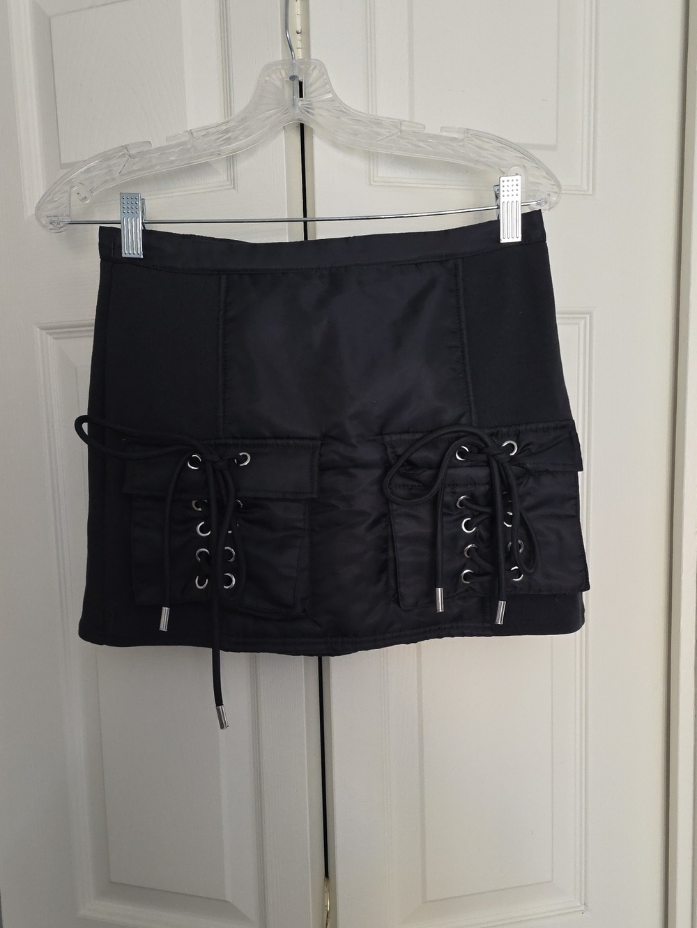 Fashion Nova Black Lace-Up Pocket Mini Skirt with Grommet Details